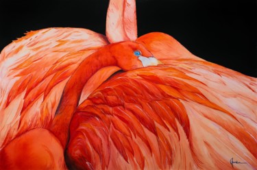 Ζωγραφική με τίτλο "Night flamingos" από Artem Pavlyukov, Αυθεντικά έργα τέχνης, Ακουαρέλα