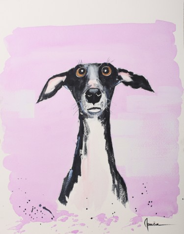 Painting titled "Pink dog" by Artem Pavlyukov, Original Artwork, Watercolor