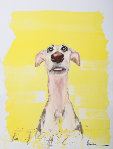 Schilderij getiteld "Yellow dog" door Artem Pavlyukov, Origineel Kunstwerk, Aquarel