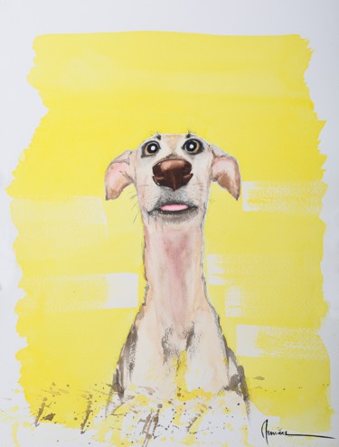 Yellow dog Painting titled "Yellow dog" by Artem Pavlyukov, Original Art, Watercolor