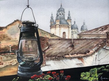 Painting titled "One day in Lviv, Uk…" by Artem Pavlyukov, Original Artwork, Watercolor