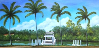 Pintura titulada "Miami yacht marina" por Artemio Alvarez, Obra de arte original, Oleo