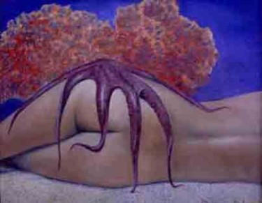 Pintura intitulada "Cuerpo marino" por Nancy Almazán, Obras de arte originais, Óleo