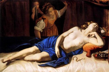 Schilderij getiteld "Cléopatre" door Artemisia Gentileschi, Origineel Kunstwerk, Olie