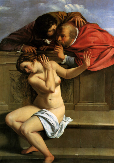 Pittura intitolato "Suzanne et les viei…" da Artemisia Gentileschi, Opera d'arte originale, Olio