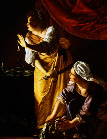 Painting titled "Judith et sa servan…" by Artemisia Gentileschi, Original Artwork, Oil