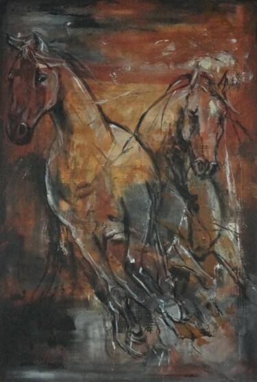 Painting titled "Horses C109" by Artem Usá, Original Artwork, Acrylic