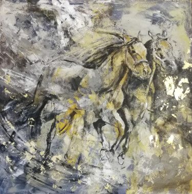 Painting titled "Horses C026" by Artem Usá, Original Artwork, Acrylic