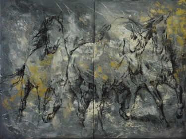 Painting titled "HORSES C100-101 DIP…" by Artem Usá, Original Artwork, Acrylic