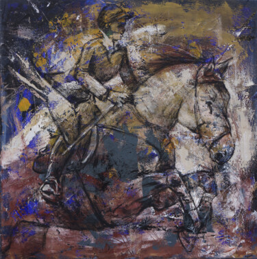 Painting titled "Horseman C123" by Artem Usá, Original Artwork, Acrylic Mounted on Wood Stretcher frame