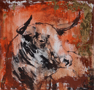 Painting titled "Brave Bull. Series…" by Artem Usá, Original Artwork, Acrylic Mounted on Wood Panel