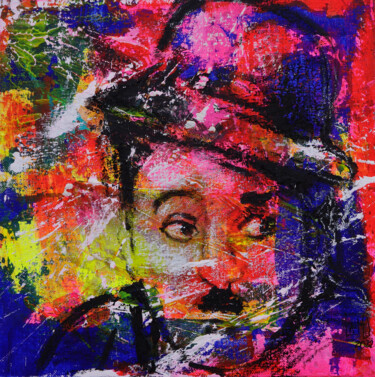 Painting titled "Charlie Chaplin H 0…" by Artem Usá, Original Artwork, Acrylic Mounted on Wood Panel