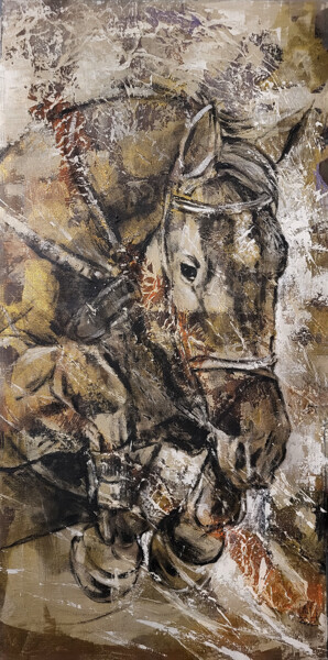 Painting titled "Serie Horses. Indom…" by Artem Usá, Original Artwork, Acrylic Mounted on Wood Stretcher frame