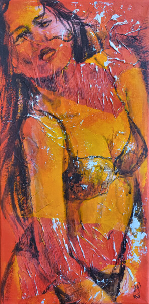 Pintura intitulada "Serie Nudity. The T…" por Artem Usá, Obras de arte originais, Carvão Montado em Armação em madeira