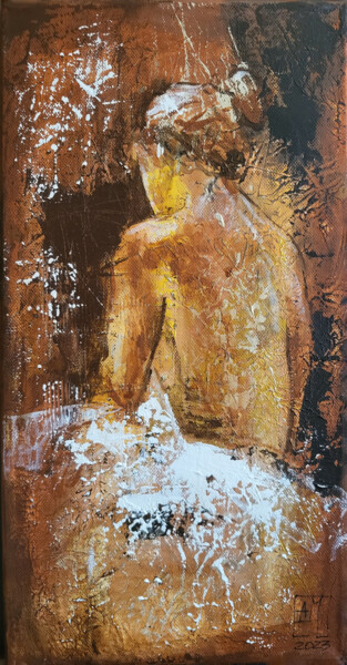 Painting titled "Serie Nudity. N127." by Artem Usá, Original Artwork, Ink Mounted on Wood Stretcher frame