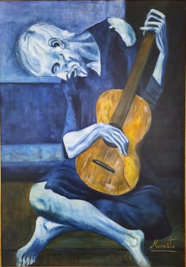 Painting titled "Ceco co la chitarra…" by Antonia Calianno (Muscèt), Original Artwork, Oil