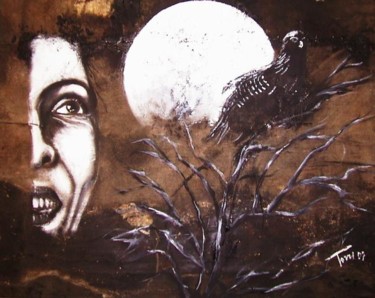 Pittura intitolato "Sorriso alla luna" da Luigi Torre, Opera d'arte originale, Olio
