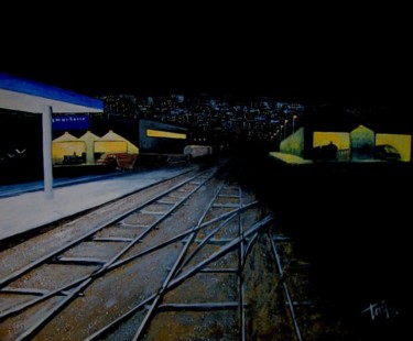 Peinture intitulée "Stazione di notte" par Luigi Torre, Œuvre d'art originale