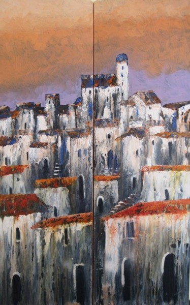 Pittura intitolato "Borgo" da Luigi Torre, Opera d'arte originale, Olio