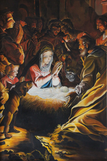 Painting titled "L'ADORATION DES BER…" by Ma, Original Artwork, Gouache Mounted on Wood Stretcher frame