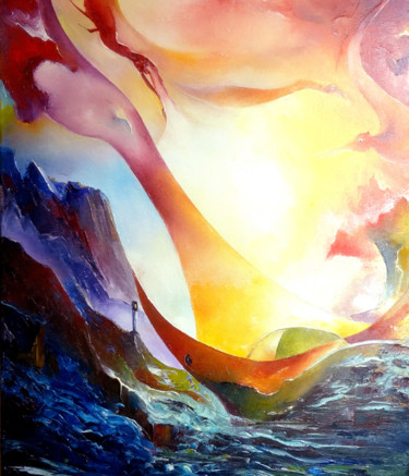 Painting titled "FLUX PHOTONIQUE" by Ma, Original Artwork, Oil