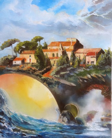 Painting titled "LES EAUX DU MAS" by Ma, Original Artwork, Oil