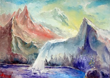 Painting titled "MONTAGNES PROMISES" by Ma, Original Artwork, Oil
