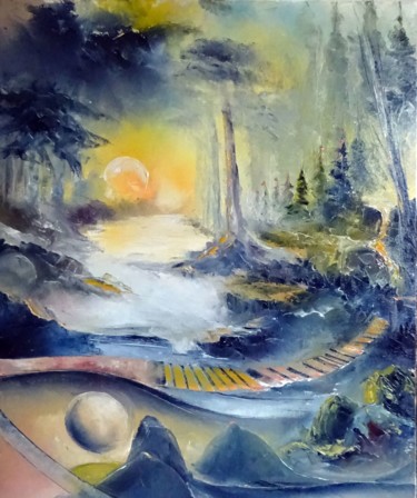 Painting titled "REVE MATINAL" by Ma, Original Artwork, Oil