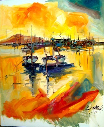 Pintura titulada "barcas" por Pedro Castaño, Obra de arte original