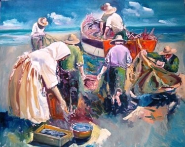 Pintura titulada "pescadores" por Pedro Castaño, Obra de arte original