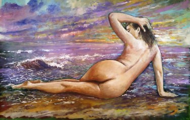 Pittura intitolato "Donna in riva al ma…" da Elio Picariello, Opera d'arte originale, Acrilico Montato su Altro pannello rig…