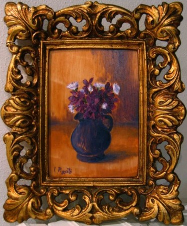 Pittura intitolato ""Vaso con violette"" da Artepignato, Opera d'arte originale
