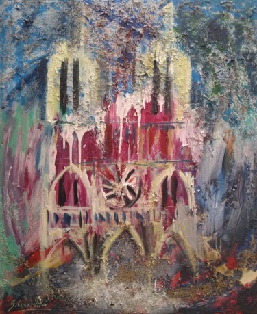 Painting titled "Notre Dame Paris" by Silvina Vilar, Original Artwork, Acrylic