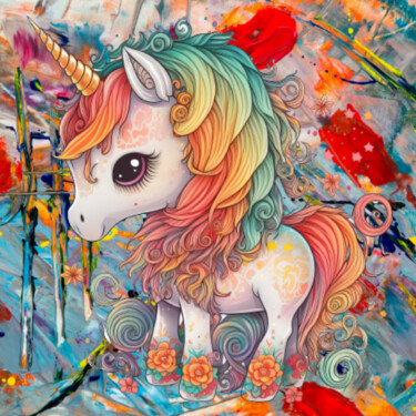 Digitale Kunst mit dem Titel "Unicorno." von Antonio Romano, Original-Kunstwerk, Digitale Malerei