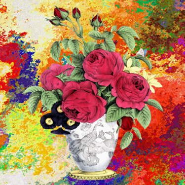 Digitale Kunst getiteld "Le rose e un Vaso." door Antonio Romano, Origineel Kunstwerk, Digitaal Schilderwerk