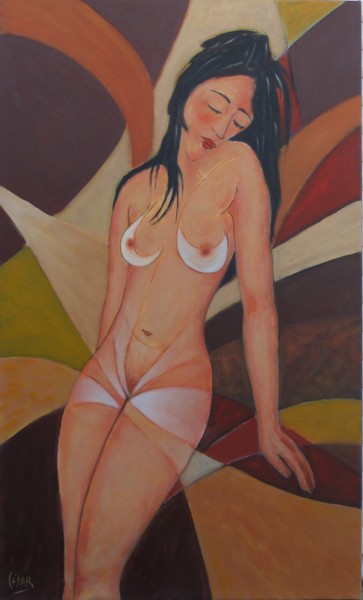 Malerei mit dem Titel "Lembrar Modigliani" von César Azevedo, Original-Kunstwerk, Acryl