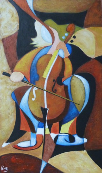 Painting titled "Cello" by César Azevedo, Original Artwork, Acrylic