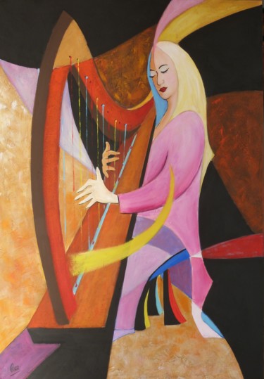 Painting titled "Harpa" by César Azevedo, Original Artwork, Acrylic