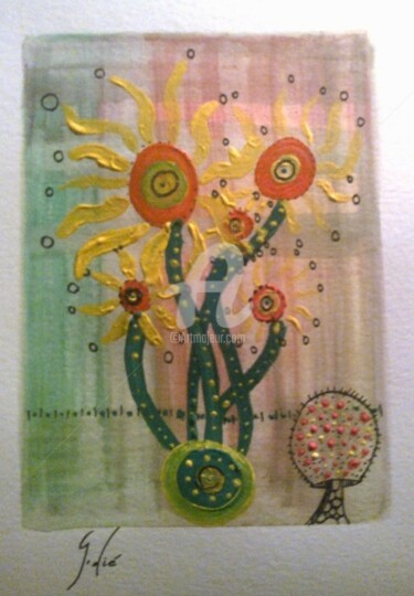 Pintura titulada "flores-creciendo-en…" por Godié, Obra de arte original, Otro
