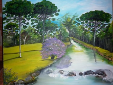 Pintura intitulada "Pinheiro com rio" por Cida Picoli, Obras de arte originais