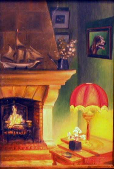 Peinture intitulée "Le feu de bois" par André Teyssier, Œuvre d'art originale, Huile