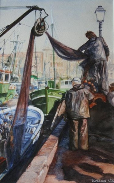 Peinture intitulée "Pêcheurs" par André Teyssier, Œuvre d'art originale