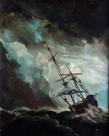 Картина под названием "Bateau dans la temp…" - André Teyssier, Подлинное произведение искусства, Масло