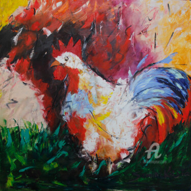Ζωγραφική με τίτλο "rooster" από Semini Kwsta, Αυθεντικά έργα τέχνης, Λάδι