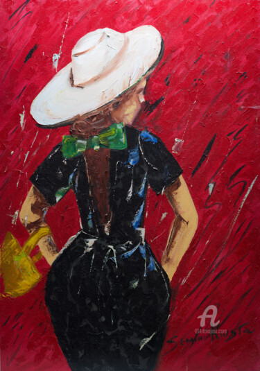 Картина под названием "moça e o chapéu" - Semini Kwsta, Подлинное произведение искусства, Масло
