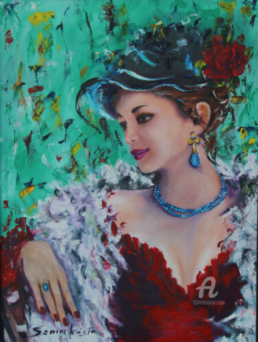 Painting titled "Madame di Rouge" by Semini Kwsta, Original Artwork, Oil