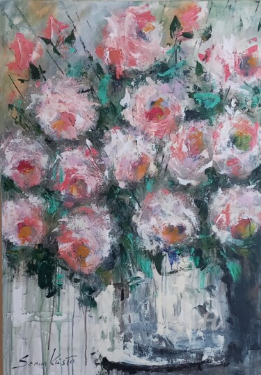 Painting titled "Rosas" by Semini Kwsta, Original Artwork, Acrylic
