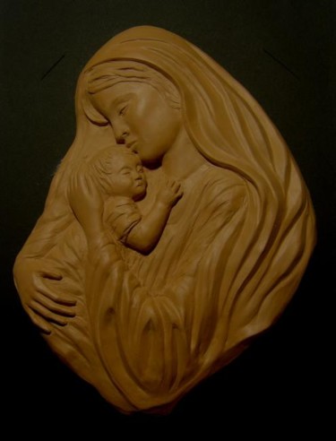 Scultura intitolato "Vergine con bambino…" da Antonio Cassio Zangarini, Opera d'arte originale, Terracotta