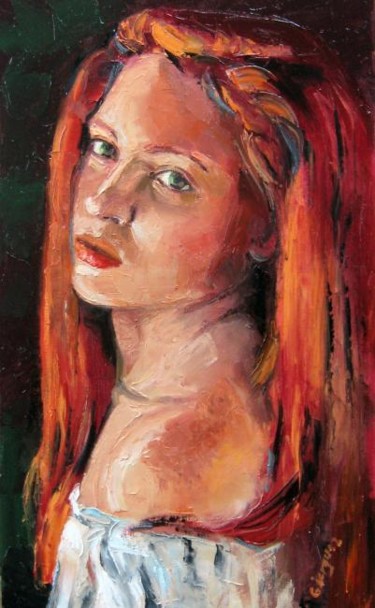 Painting titled "Redhead -  Photo, C…" by Gheorghe Iergucz, Original Artwork, Oil