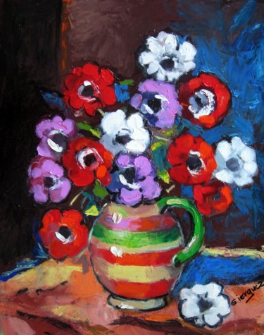 Painting titled "Anemone - Photo, Co…" by Gheorghe Iergucz, Original Artwork, Oil